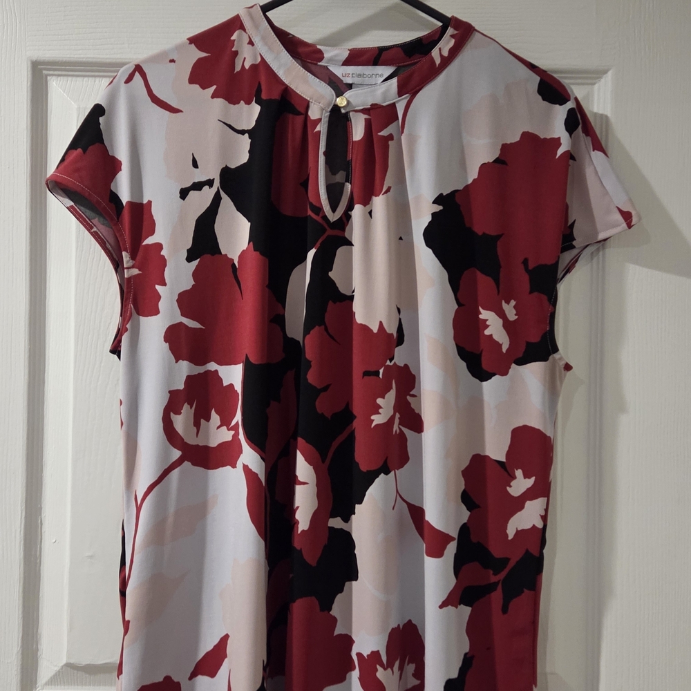 Liz Claiborne Red and Black Floral Blouse